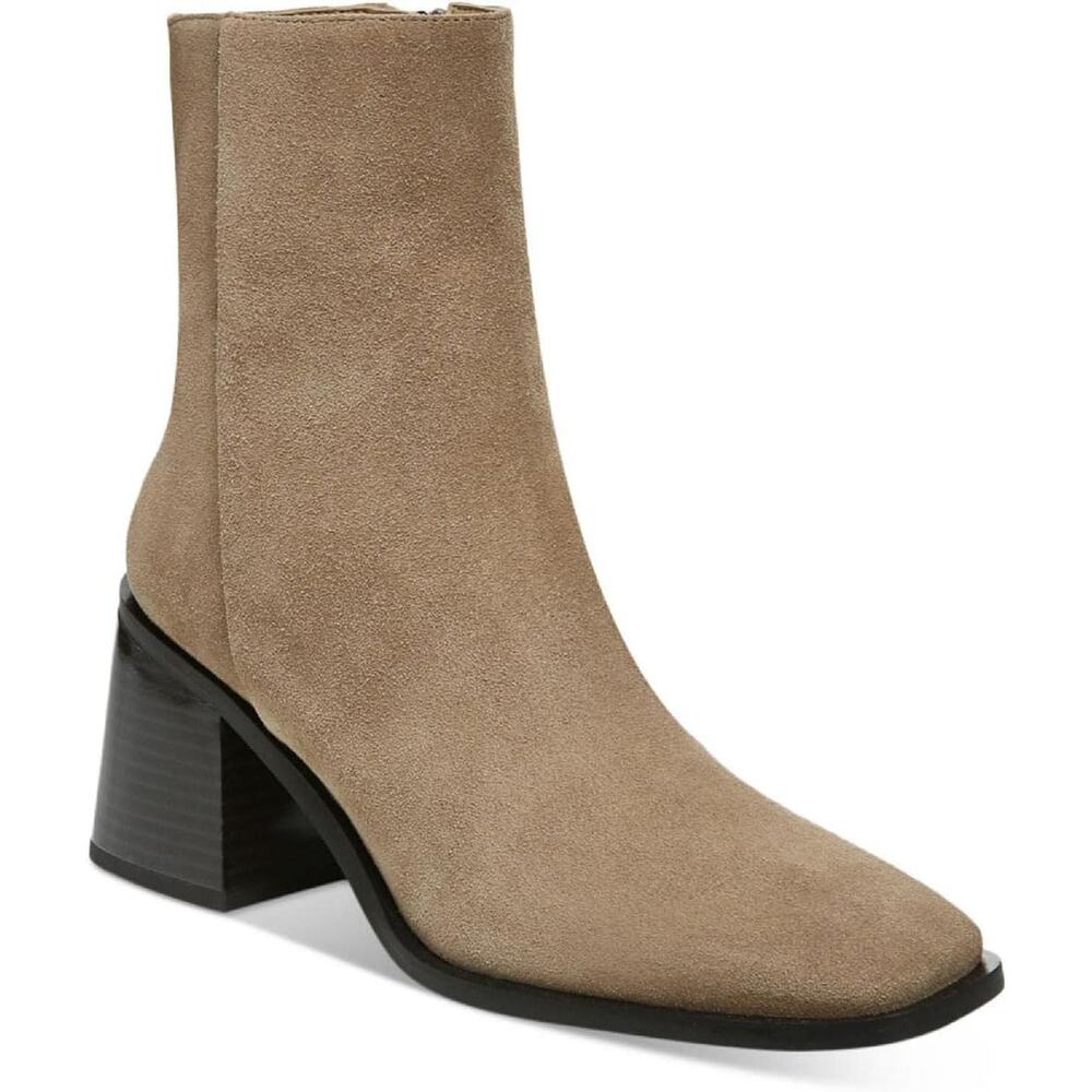 Sam Edelman Winnie Boots Suede Block Heel Square Toe Zip Ankle Tan 6M